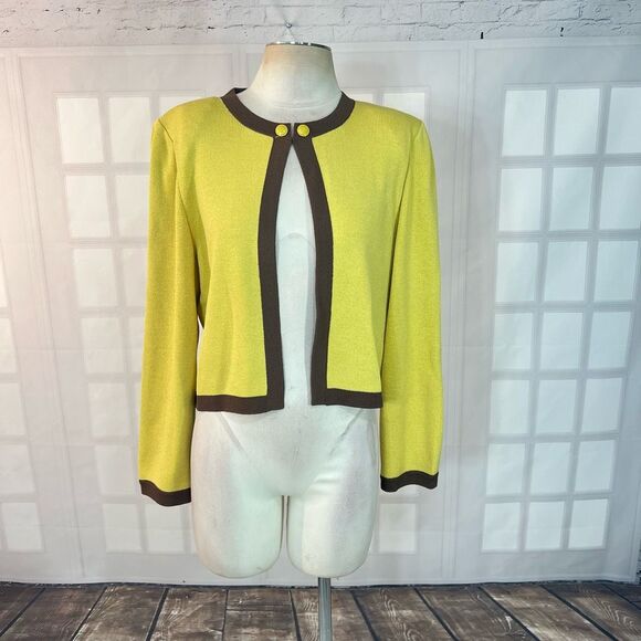 St. John Collection Sweaters - St John collection yellow knit brown trim cardigan size 12